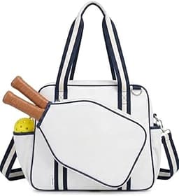 Pickleball Tote Bag with Paddle Pocket & Adjustable Strap, Spacious Pickleball Bag with Multiple Compartments for Paddles, Balls, Shoes & Accessories