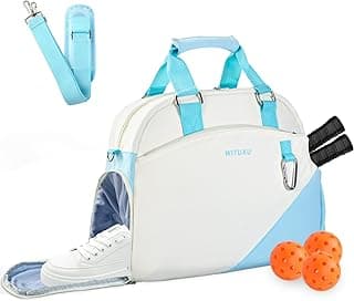 Pickleball Bag for 2 Paddles with Ventilated Shoe Compartment & Wet-Dry Pocket, Holds 4 Balls, Waterproof Material, Gift for Women Pickleball Players