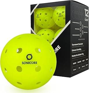 SONICORE Premium Outdoor Pickleball Balls, 4Count/12 Count Pack, Extreme Durability, Tournament-Ready Level, 40-Hole Precision Drilled, Crack-Resistant
