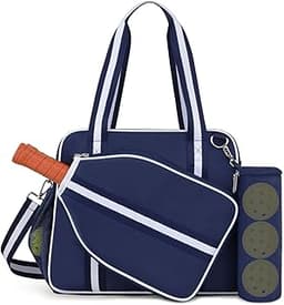 Pickleball Tote Bag for Women Men with Paddle Cover Pocket External Ball Bag and Adjustable Shoulder Strap Fence Hook
