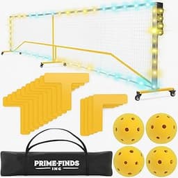Prime Finds LED Portable Pickle-Ball Net, 22ft Regulation Size, 4 LED Pickle-Balls, 12 Pickleball Court Markers