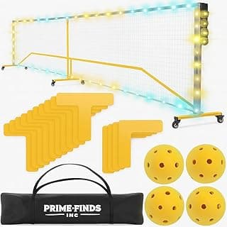 Prime Finds LED Portable Pickle-Ball Net, 22ft Regulation Size, 4 LED Pickle-Balls, 12 Pickleball Court Markers