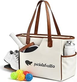 Pickle Ball Bag, Pickleball Tote Bag for Women Men with Paddle Cover Pocket Holds 2-4 Rackets, Pickleball Bags with Shoe Compartment, Pickleball Gifts, Water-Resistant & Lightweight