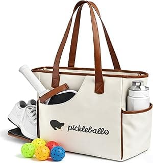 Pickle Ball Bag, Pickleball Tote Bag for Women Men with Paddle Cover Pocket Holds 2-4 Rackets, Pickleball Bags with Shoe Compartment, Pickleball Gifts, Water-Resistant & Lightweight