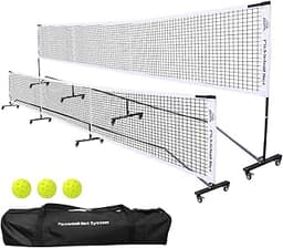 Badminton Pickleball Net System with Universal Wheel,Movable Steady Metal Frame,Strong Nylon Net and Carrying Bag,22 Feet Portable Height Adjustable Net for Pickleball and Other Games
