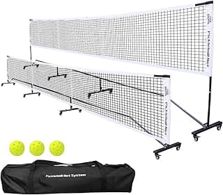 Badminton Pickleball Net System with Universal Wheel,Movable Steady Metal Frame,Strong Nylon Net and Carrying Bag,22 Feet Portable Height Adjustable Net for Pickleball and Other Games
