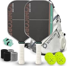 Pickleball Paddle Set, T700 Carbon Fiber, 16mm Core for Control & Spin, Includes 1 Paddle, Paddle Sleeve Cover, 2 Wristbands & 1 Grip Tape | Sonicore CourtVibe