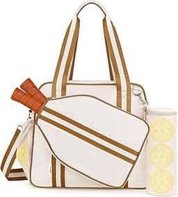 Pickleball Tote Bag for Women Men with Paddle Cover Pocket External Ball Bag and Adjustable Shoulder Strap Fence Hook