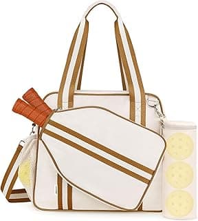 Pickleball Tote Bag for Women Men with Paddle Cover Pocket External Ball Bag and Adjustable Shoulder Strap Fence Hook