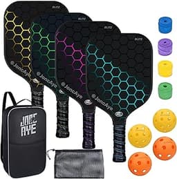 JoncAye s Set of 4 or 2, USAPA Approved Fiberglass Rackets with Outdoor Indoor Balls, Bag, Overgrip, Lightweight for Family, Professional Equipment for Beginners Intermediate