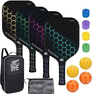 JoncAye s Set of 4 or 2, USAPA Approved Fiberglass Rackets with Outdoor Indoor Balls, Bag, Overgrip, Lightweight for Family, Professional Equipment for Beginners Intermediate