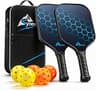 Pickleball Paddle Set of 2 – T700 Carbon Fiber with 16mm Core – Complete Bundle with 4 Balls & Carry Bag – High Performance Control & Power Pickleball Rackets for All Skill Levels