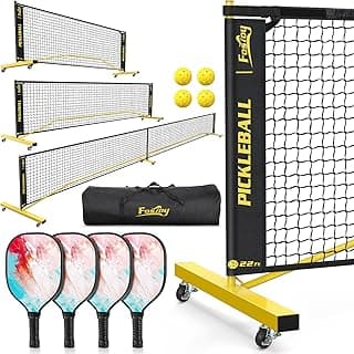 Pickleball Set Net with 4 Paddles, 6FT/11FT/22FT Portable 3-in-1 Pickle Ball Net with Carry Bag, Pickleballs, Designed for All Weather Conditions