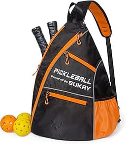 SUKRY Pickleball Bag Sling backpack with Water Bottle Holder for Men and Women Pickle ball Accessories Water-Resistant Sprot Bag