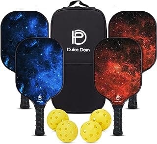 Dulce DOM Pickleball Paddles Set of 2/4 - USAPA Approved, 4 Indoor Outdoor Pickleball Balls, Fiberglass Surface Paddle Racket with Cover Bag, Ideal Training Equipment Gift for Men & Women