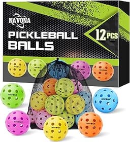 Navona 12 Pack Premium 40-Holes Colorful Outdoor Pickleball Balls, Meet USAPA Official Requirement, Perfectly Balanced, High Bounce True Flight, Durable Outdoor Pickleball Set
