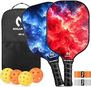niupipo Pickleball Paddles Set of 2 or 4, USAPA Approved Fiberglass Pickleball Paddle Set with Balls and Bag, Polypropylene Honeycomb Core, Lightweight Pickleball Paddles for Beginners Men Women