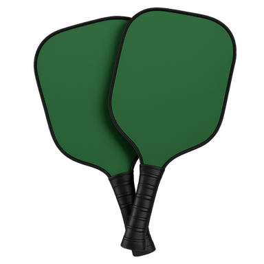 Illustration of green pickleball paddles and ball for FAQ section