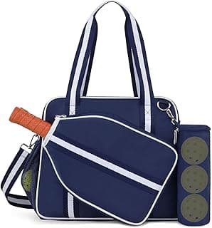 Pickleball Tote Bag for Women Men with Paddle Cover Pocket External Ball Bag and Adjustable Shoulder Strap Fence Hook