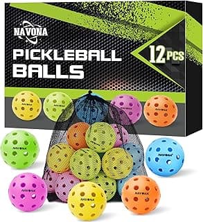 Navona 12 Pack Premium 40-Holes Colorful Outdoor Pickleball Balls, Meet USAPA Official Requirement, Perfectly Balanced, High Bounce True Flight, Durable Outdoor Pickleball Set